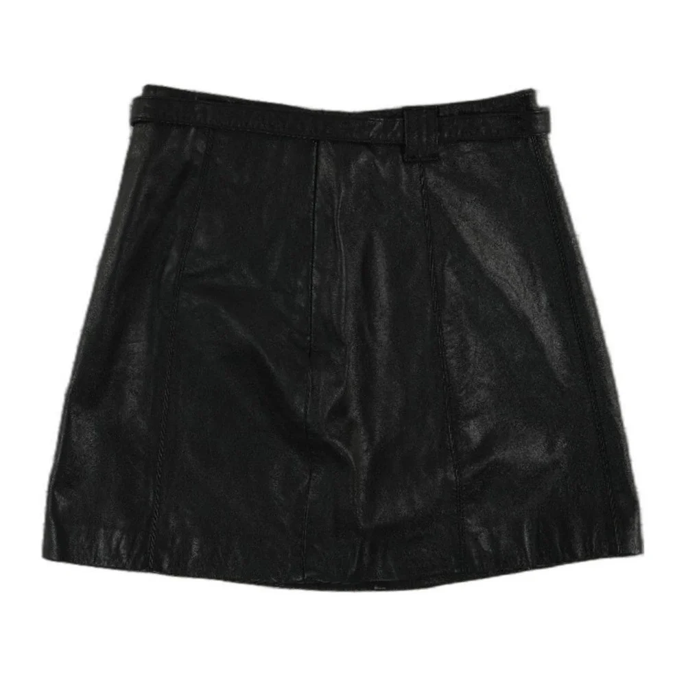 Wilsons Leather Maxima Mini Skirt Women's Size 4 Black Belted 100% Leather - Picture 2 of 5